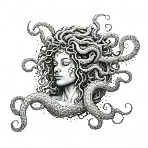 A Mystical And Ethereal Medusa With A Woman's Body Intertwined With Tentacles