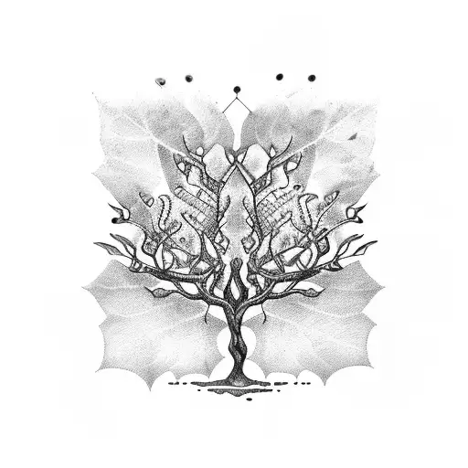 A Dotwork Tattoo Of A Family Tree With Each Branch Representing A Different Wine Grape Variety