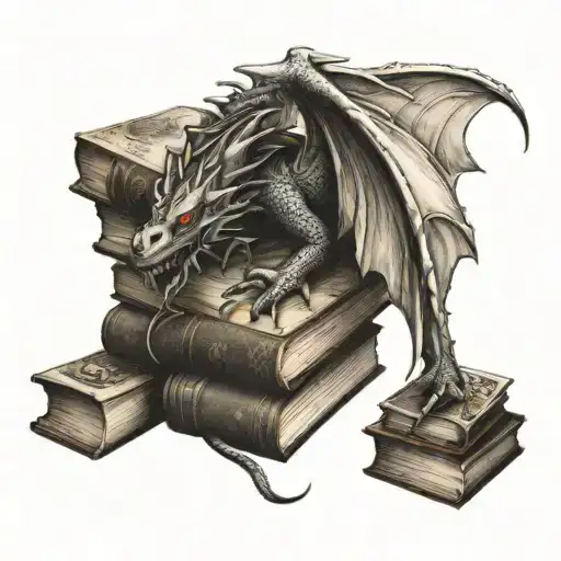 A Dragon Wrapped Around A Stack Of Books With A Country Music Twist