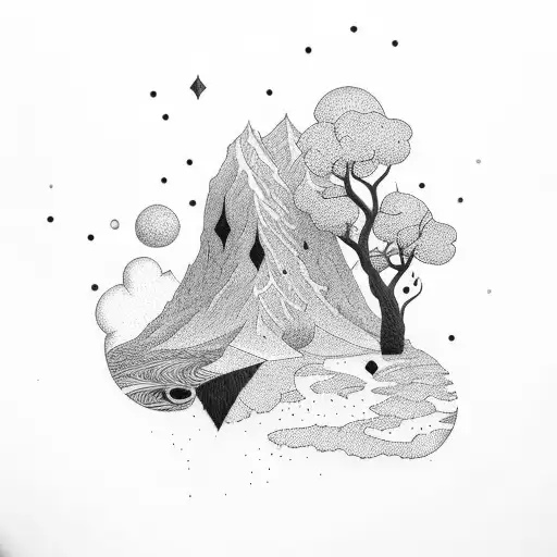Black White Space Tattoo With Trees Calf