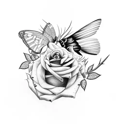 Sexy Woman With Moth Wings Wrapped In Thorns Of Roses