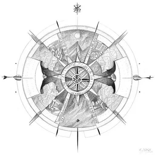 Traveler's Map With Inca Landmarks And A Sun Compass