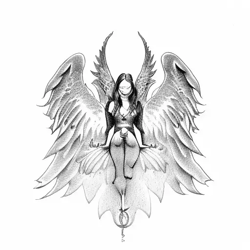 Kneeling Angel With Devil Wings