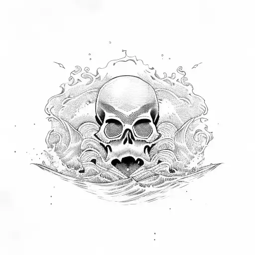 Ocean Wave Blood Skull Surf Surfboard