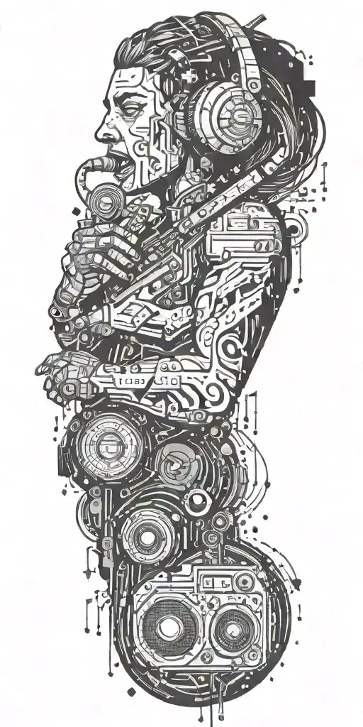 A Pixelated Video Game Character Surrounded By Music Notes