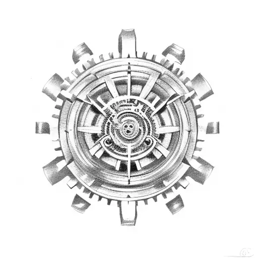 An Intricate Mechanical Tattoo Of A Guitar With Gears And Cogs