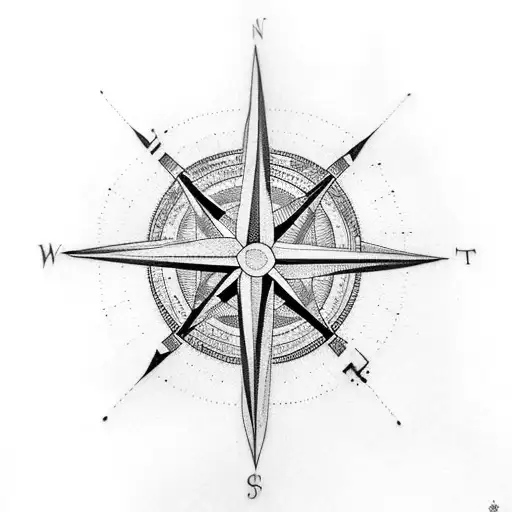 Compass Tattoo With Mountains And Black Lotus From Magic The Gathering