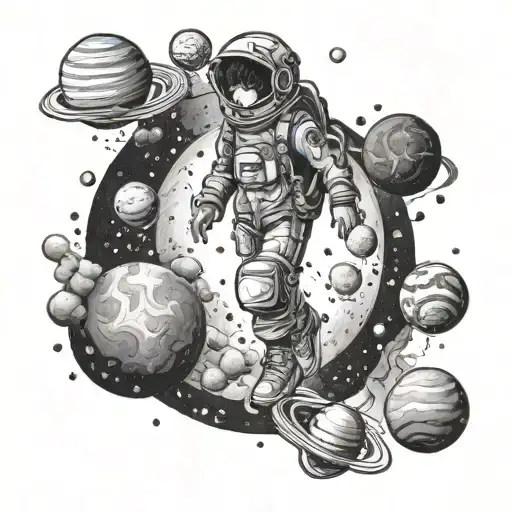 Lost Boy Walking In Space Surrounded By Planets