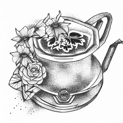 A Coffee Pot With Dead Flowers Coming Out Of It