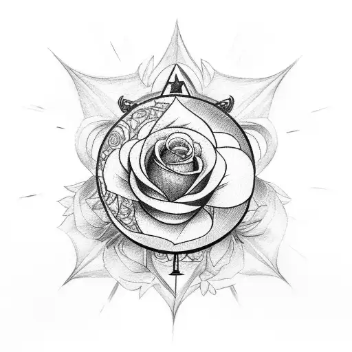 A Rose That In The Center Is A Compass And Has A Ship