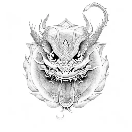 Dragon Chinois Dans Le Dos Avec Des Grosses Fleur De Lotus