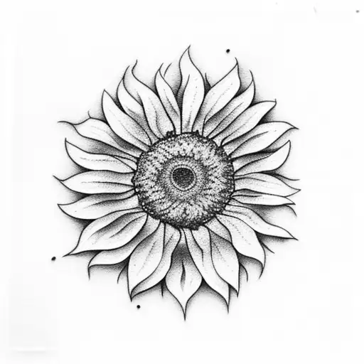A Dotwork Design Of A Sunflower With Each Petal Representing A Different Family Member's Name