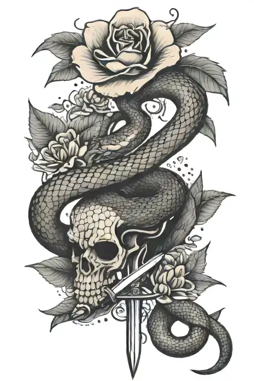 Snake Whith Flower And Sword