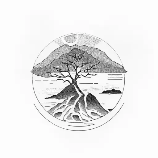 A Majestic Pine Tree Silhouetted Against A Radiant Sun Setting Over The Greek Islands