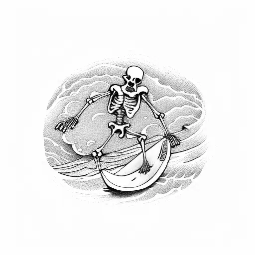 A Skeleton Surfing A Wave