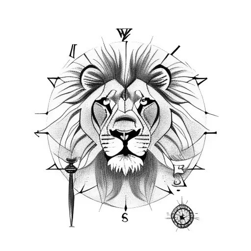 Lion With Compass And Clock