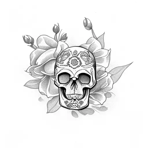 Pion Flowe With Skull