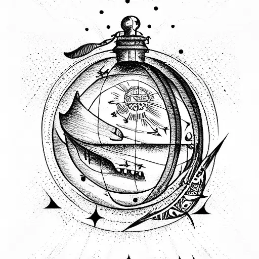 Sailor Jerry Style Globe And Airplane