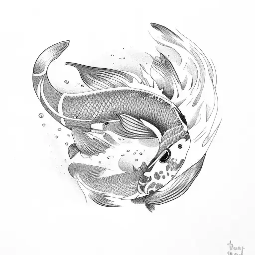 Koi Fish With Fire Mountain