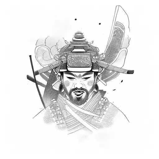 Sideways Samurai With Japanese Flowers Around Him