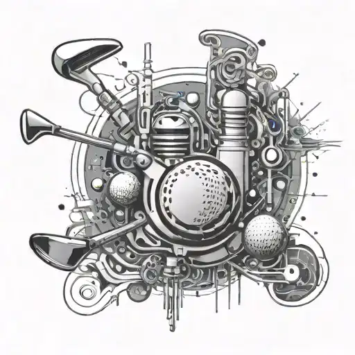 A Circuit Board Design Incorporating Elements Of Golf Clubs And Religious Symbols