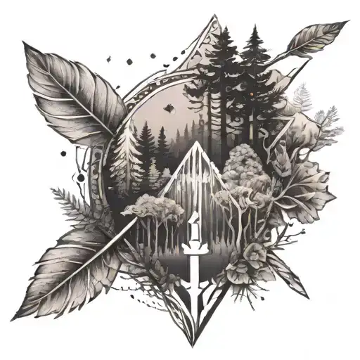An Intricate Arrow Design Intertwined With Forest Elements Like Trees And Animals