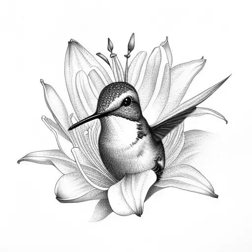 Hummingbird On The Side Of A Lily