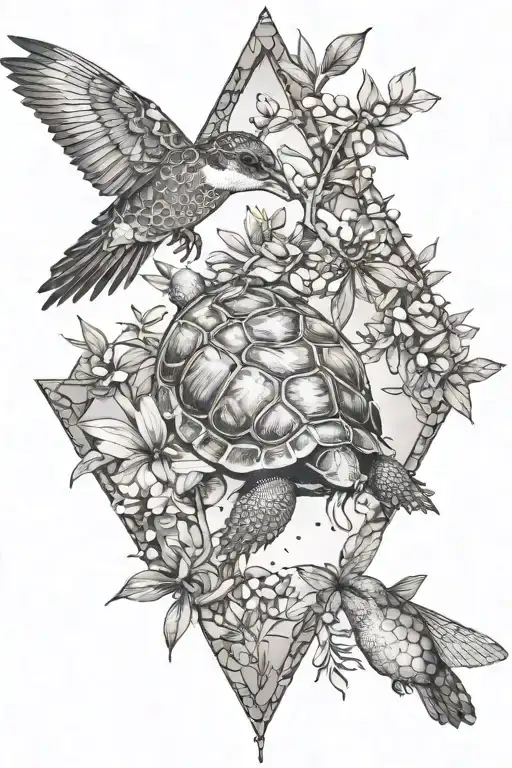 Tortoise And Humming-bird And Olive Tree And Triangle And Dragonfly