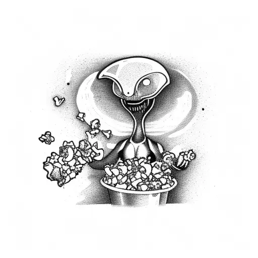 An Alien Eating Popcorn In The Cinema