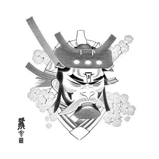 Sideways Samurai With Small Japanese Flowers Going Around Him