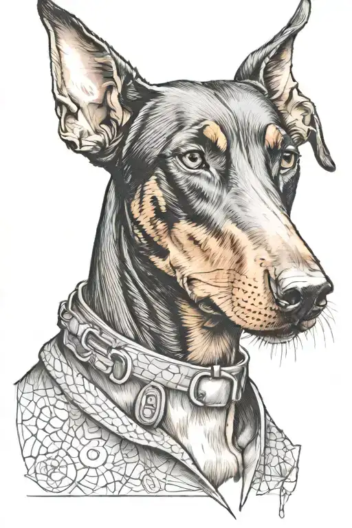 Tattoo Sketch Doberman With A Gun In His Mouth