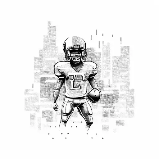 A Pixelated Football Player In A Futuristic Cityscape
