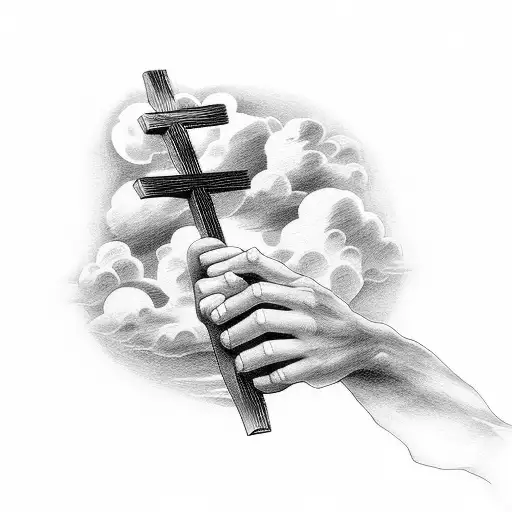Cross With Clouds Praying Hands Bible Verse