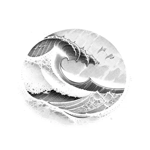 Ocean Wave With Surfboard