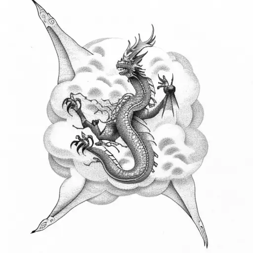 Dragon Flying Out Of Clouds