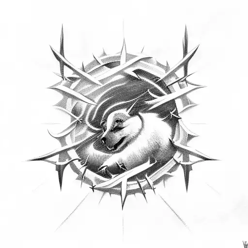 Cross With Thorns With Clouds And Beams In Background