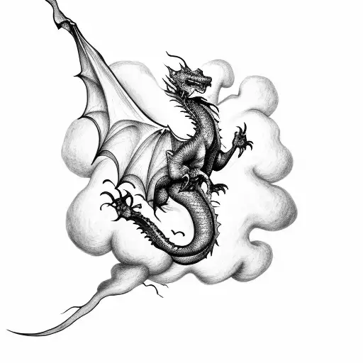 Dragon Flying Out Of Clouds