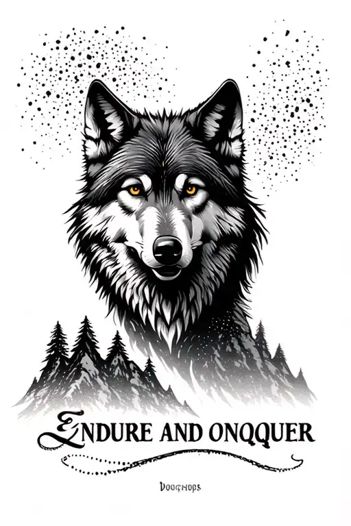 Design Me A Tattoo With Wolf Moutains And The Quotes Endure And Conquer