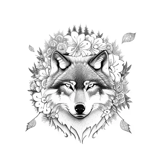 A Majestic Wolf Surrounded By A Forest Of Flowers