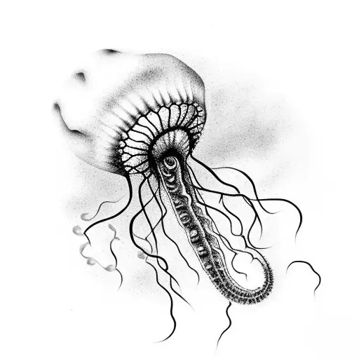Long Jelly Fish Black And White Realistic