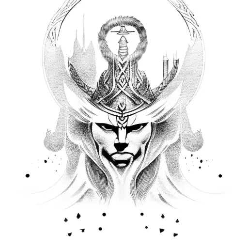 A Powerful Norse God Or Goddess Standing Atop A Mountain Peak