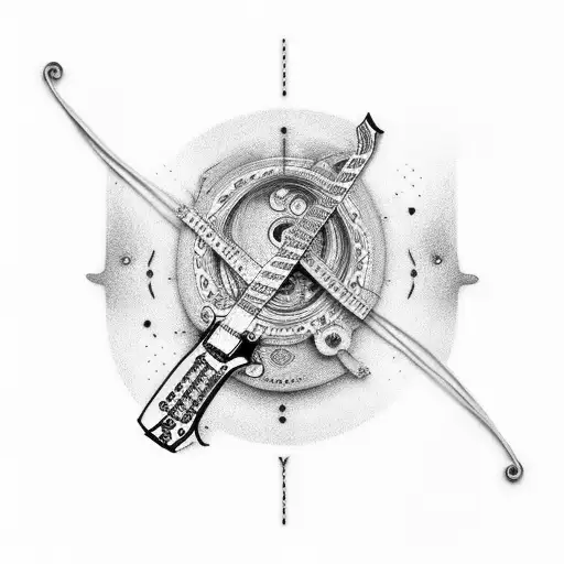 A Revolver Wrapped In A Guitar String With A Sunset Backdrop