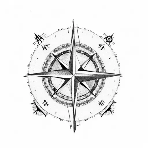 Compass And Pine Trees
