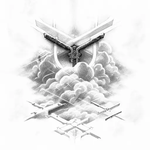 Cross With Throns With Clouds And Beams In Background