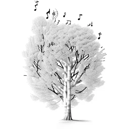 A Tree Made Of Books With Branches Blooming Cherry Blossoms And Music Notes As Leaves