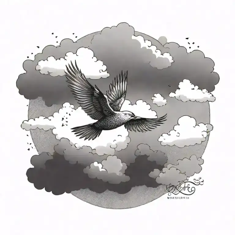 One Bird Free And Flying High Up In A Scene Of Clouds