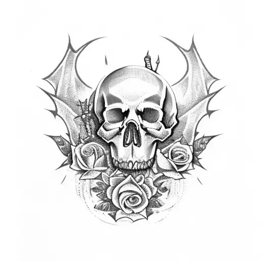 Skull And Roses And Dagger And Dragon