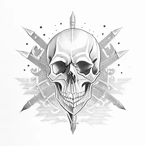 Skull With Blades And A Bluelizard