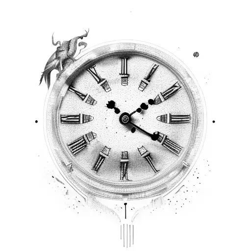 Roman Clock Fading With Lilies