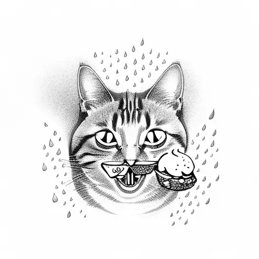 A Cat While Is Raining With An Ice Cream In His Mouth
